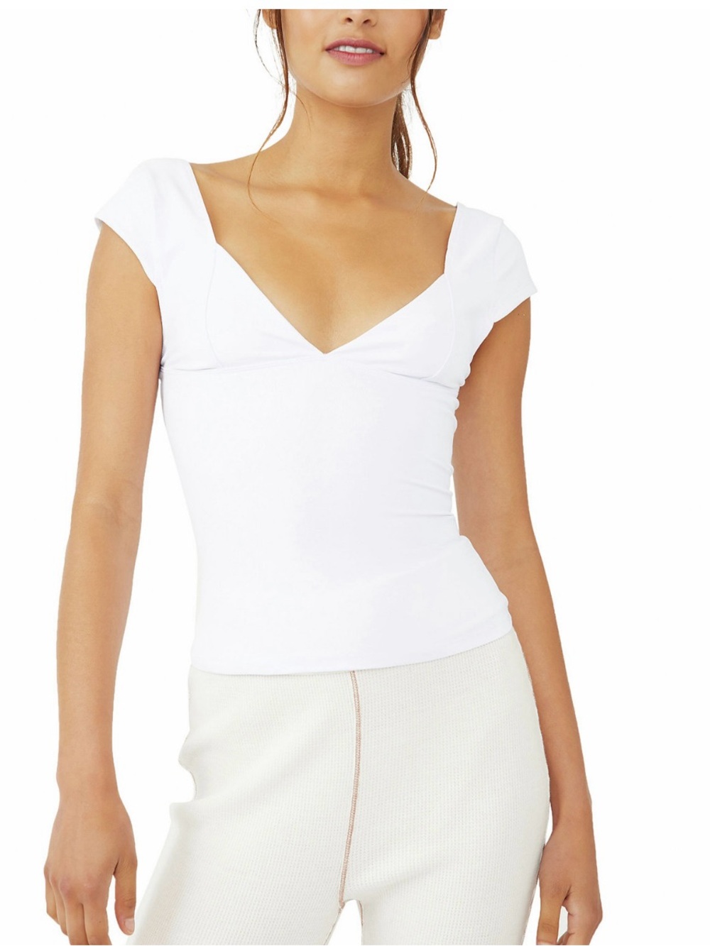 Free People White V-Neck Cap Sleeve Crop Top